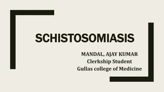 SCHISTOSOMIASIS
MANDAL, AJAY KUMAR
Clerkship Student
Gullas college of Medicine
 