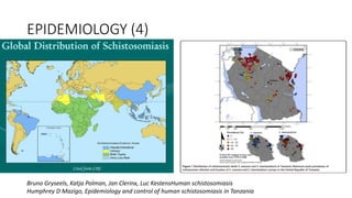 EPIDEMIOLOGY (4)
Bruno Gryseels, Katja Polman, Jan Clerinx, Luc KestensHuman schistosomiasis
Humphrey D Mazigo, Epidemiology and control of human schistosomiasis in Tanzania
 