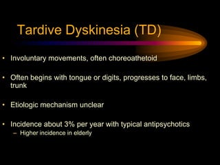 Delusions are false, unshakablebelief held , which can not be correctedby any means of reasoning & are not keeping with the patient’s socio- cultural background.Thought disorders found in schizophrenia contd…From phenomenological point of view, delusions are classified into- Primary Delusions: Ultimately un- understandable. Occurs de- novo & does not allow empathy. Conrad termed “Apophany”.3 types were described by Schneider-Delusional Mood or Atmosphere