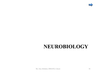 NEUROBIOLOGY
Ms. Jinu Abraham, IMHANS, Calicut 30
 