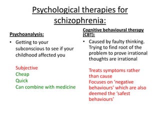 Psychological therapies for
schizophrenia:
 