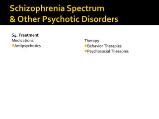 S4. Treatment
Medications
Antipsychotics
Therapy
Behavior Therapies
Psychosocial Therapies
 