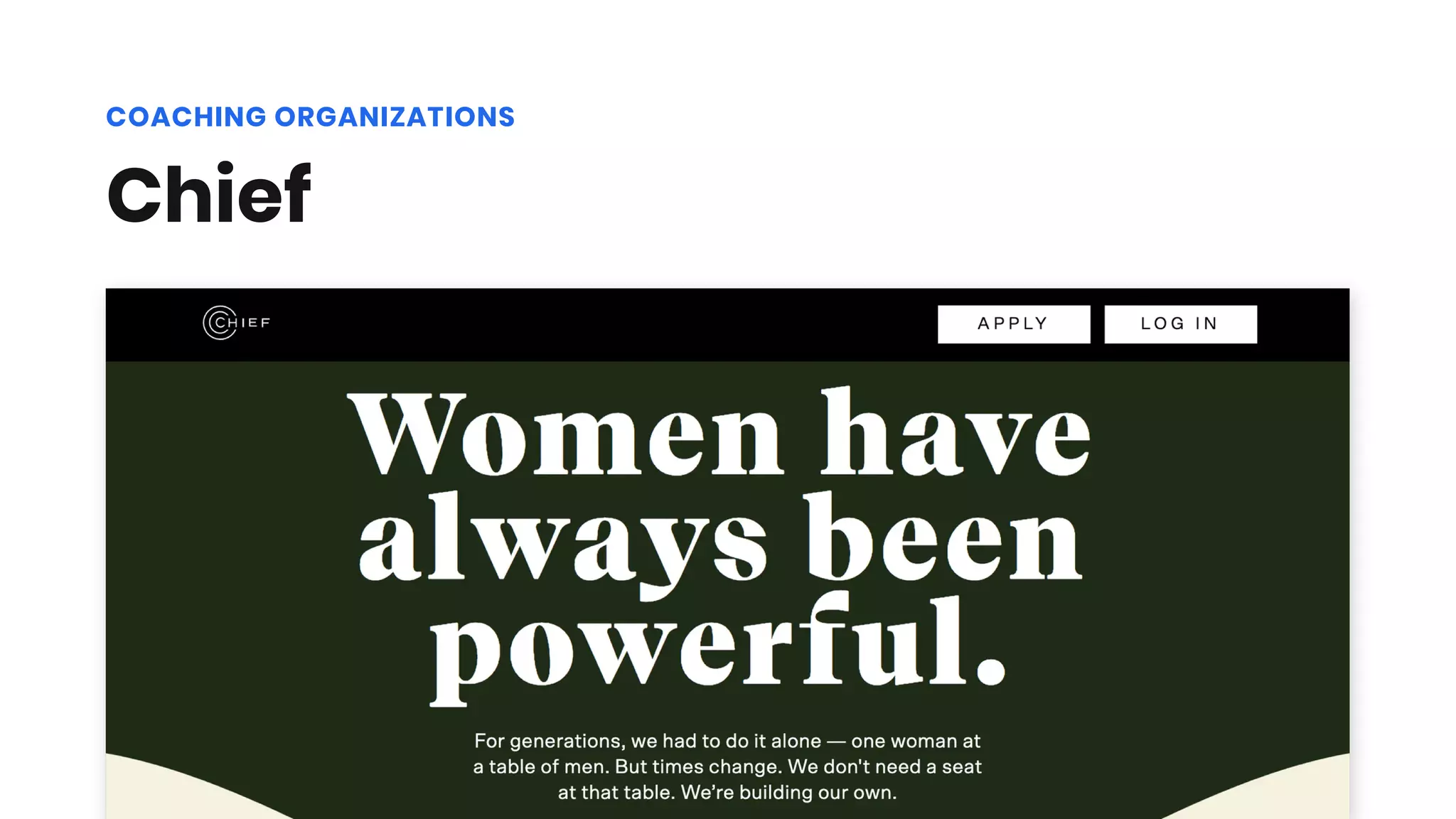 Chief
COACHING ORGANIZATIONS
 