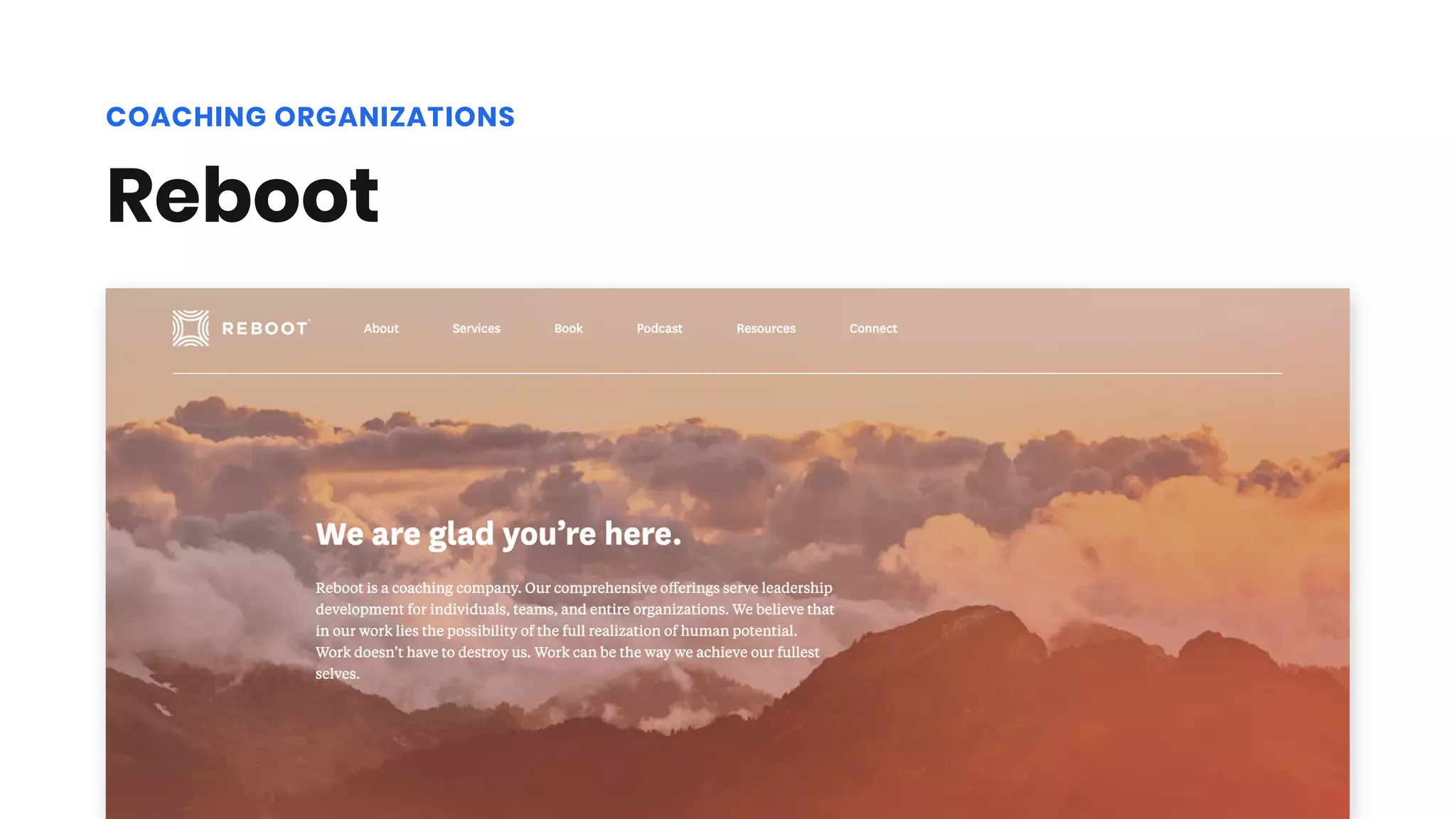 Reboot
COACHING ORGANIZATIONS
 