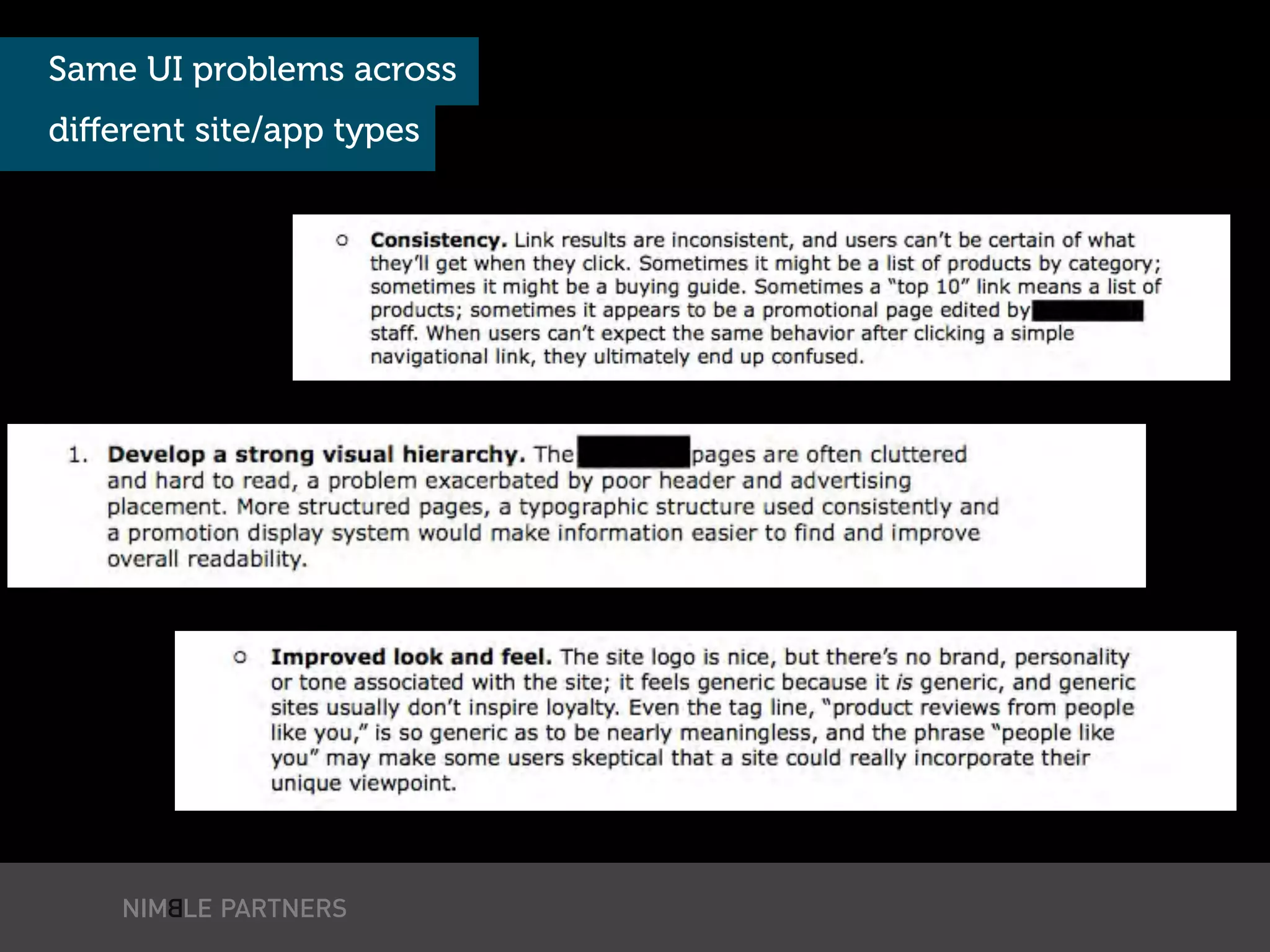 Same UI problems across
diﬀerent site/app types
 