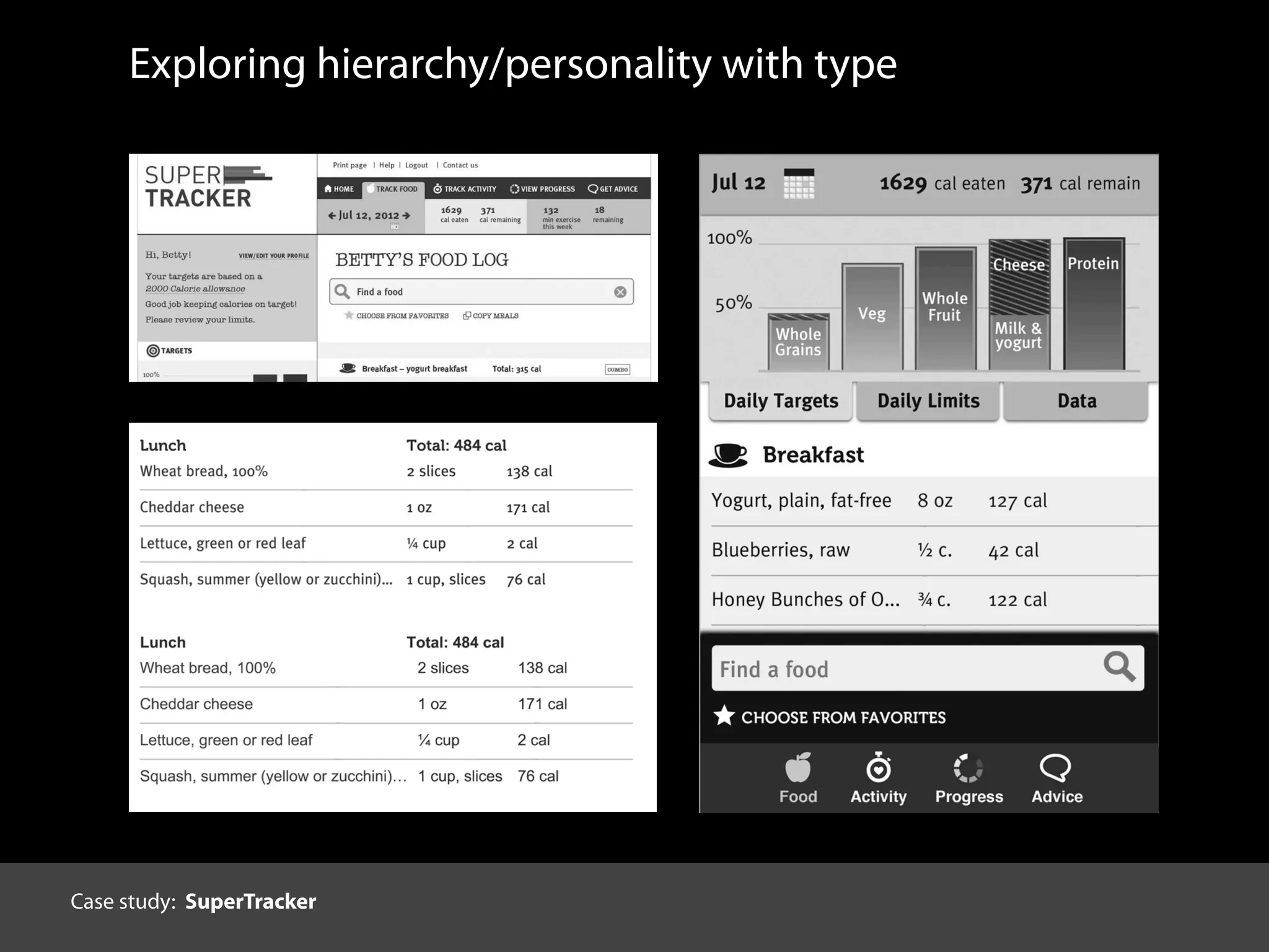 Exploring hierarchy/personality with type
Case study: SuperTracker
 