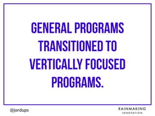 @jordups
General programs
transitioned to
vertically focused
programs.