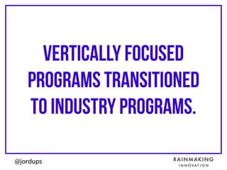 @jordups
vertically focused
programs transitioned
to Industry programs.