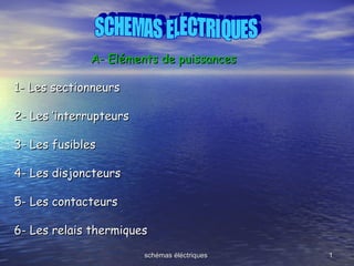 schémas éléctriquesschémas éléctriques 11
A- Eléments de puissancesA- Eléments de puissances
1- Les sectionneurs1- Les sec...