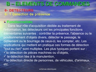 schémas éléctriquesschémas éléctriques 7777
B – ELEMENTS DE COMMANDESB – ELEMENTS DE COMMANDES
6- DETECTEURS
6- 1 Détectio...