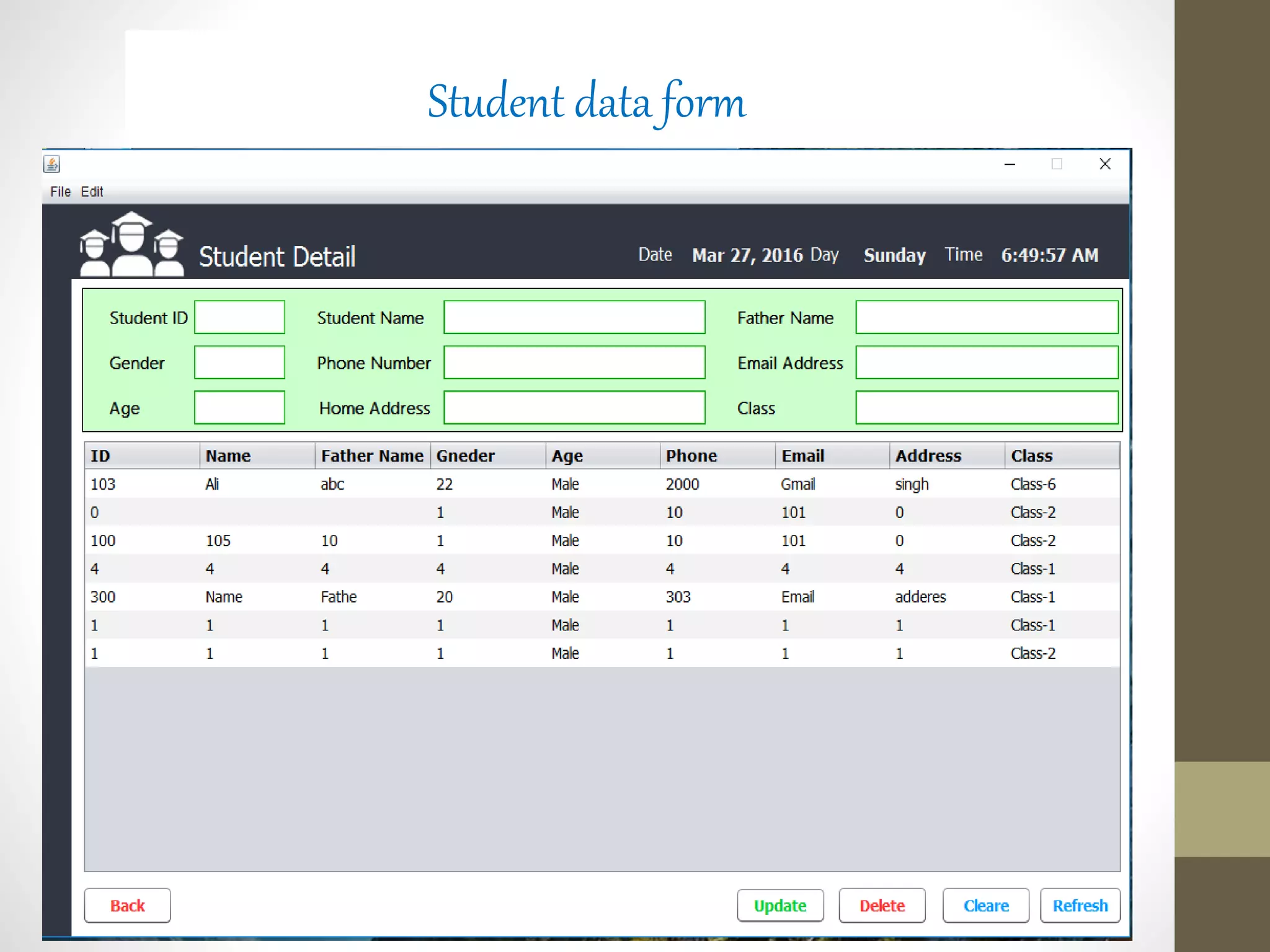 Student data form
 