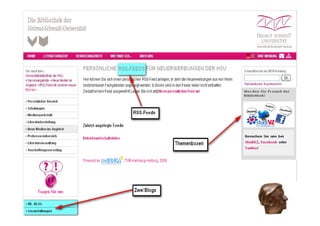 Phase 1 - A l
Ph        Analyse

                Neue Homepage mit Weblog und RSS
                         p g           g




© UB HSU 2009         Werner Tannhof: Schmidt Revisited, CC BY-NC-ND 3.0   Folie 13
 