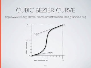 CUBIC BEZIER CURVE
http://www.w3.org/TR/css3-transitions/#transition-timing-function_tag




                                 115
 