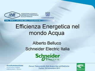 Efficienza Energetica nel mondo Acqua  Alberto Belluco  Schneider Electric Italia 