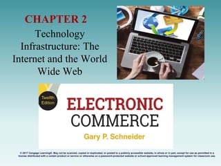 Technology
Infrastructure: The
Internet and the World
Wide Web
CHAPTER 2
© 2017 Cengage Learning®. May not be scanned, copied or duplicated, or posted to a publicly accessible website, in whole or in part, except for use as permitted in a
license distributed with a certain product or service or otherwise on a password-protected website or school-approved learning management system for classroom use.
.
 