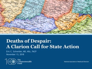 Deaths of Despair:
A Clarion Call for State Action
Eric C. Schneider, MD, MSc, FACP
November 13, 2018
National Association of Medicaid Directors
 