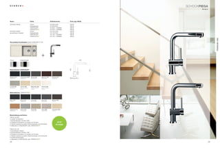 SCHoCkPIeGa
                                                                                                                                                Modern




name                                  Farbe                                             Artikelnummer        Preis zzgl. mwSt.

SCHoCk piEgA                          Chrom                                             547000 CHr           329 €
                                      Edelstahloptik                                    547000 EDo           389 €
                                      CriStADUr®                                        547000 + FArBnr.     389 €
                                                               ®
                                                                                        547000 + FArBnr.     369 €
SCHoCk piEgA                          Chrom                                             547120 CHr           429 €
(ausziehbarer Auslauf)                Edelstahloptik                                    547120 EDo           489 €
                                      CriStADUr®                                        547120 + FArBnr.     489 €
                                                               ®
                                                                                        547120 + FArBnr.     469 €




                                                                                                                                                              Premium Line
die perfekte Kombination: Spüle HoriZont D-150




                                                                   +
Chrom            Edelstahloptik                                                                                             220




materialfarben CriSTAdur®                                                                                    285




                                                                                                                                  253
Magma (97)       Carbonium (90)           Stone (88)               Marone (93)            bronze (87)
Metallicfarbe    Metallicfarbe            Metallicfarbe            Metallicfarbe          Metallicfarbe      bohrung 35 ø




Lucida (95)      avorio (92)              Magnolia (89)            Polaris (99)
Metallicfarbe    Farbe mit leichter       Farbe mit leichter       Farbe mit leichter
                 Struktur                 Struktur                 Struktur


                                      ®
materialfarben




nero (13)        Onyx (10)                Lava (40)                Inox (12)              Mocha (63)
Unifarbe         Metallicfarbe            Strukturfarbe            Metallicfarbe          Unifarbe




Cayenne (11)     arena (47)               Gobi (58)                Terra (38)             Colorado (08)
Metallicfarbe    Strukturfarbe            Strukturfarbe            Strukturfarbe          Unifarbe



Beschreibung und extras
piEgA 547000
• langer gussauslauf
• Schwenkbereich Armatur 360°
• perfekte kombination von Spüle und Armatur                                                         JeTZT
• Farblich passend zu jedem geschmackstyp und küchenstil                                          in FArBe
• teillackiert in CriStADUr® oder            ®




piEgA 547120
• Ausziehbarer Auslauf
• Schwenkbereich Armatur 180°
• perfekte kombination von Spüle und Armatur
• Farblich passend zu jedem geschmackstyp und küchenstil
• rückﬂussverhinderer
• teillackiert in CriStADUr® oder            ®



28                                                                                                                                                       29
 