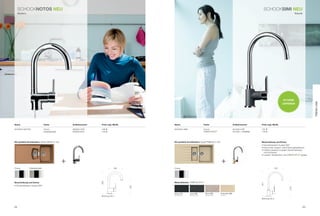 SCHoCknOTOS neU                                                                                                                                                                         SCHoCkSIMI neU
     Modern                                                                                                                                                                                                                    Klassik




                                                                                                                                                                                                                  in FArBe




                                                                                                                                                                                                                                                Trend Line
                                                                                                                                                                                                                 LieFerBAr




name                            Farbe                Artikelnummer   Preis zzgl. mwSt.         name                             Farbe                                   Artikelnummer      Preis zzgl. mwSt.

SCHoCk notoS                    Chrom                583000 CHr      199 €                     SCHoCk SiMi                      Chrom                                   501000 CHr         155 €
                                Edelstahloptik       583000 EDo      219 €                                                                          ®
                                                                                                                                                                        501000 + FArBnr.   179 €




die perfekte Kombination: Spüle vEnUS D-150                                                    die perfekte Kombination: Spüle priMUS D-150                                                Beschreibung und extras
                                                                                                                                                                                           • Schwenkbereich Auslauf 360°
                                                                                                                                                                                           • Extra hoher Auslauf, hoher nutzungsspielraum
                                                                                                                                                                                           • Farblich passend zu jedem geschmackstyp
                                                                                                                                                                                             und küchenstil
                                                                                                                                                                                           • lackiert, farbidentisch mit            ®
                                                                                                                                                                                                                                      -Spülen


                                                 +                                                                                                       +
Chrom          Edelstahloptik                                                   180            Chrom                                                                                                    194
                                                                     305




                                                                                                                                ®
Beschreibung und extras                                                                        materialfarben




                                                                                                                                                                                           341
• Schwenkbereich Auslauf 360°
                                                                                         183




                                                                                                                                                                                                                         218
                                                                                               Onyx (10)        Lava (40)           Terra (38)          Colorado (08)
                                                                                               Metallicfarbe    Strukturfarbe       Strukturfarbe       Unifarbe
                                                                     bohrung 35 ø
                                                                                                                                                                                           bohrung 35 ø



64                                                                                                                                                                                                                                       65
 