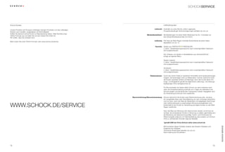 SCHoCkSerVICe




Schock kontakt                                                                                                         Lieferbedingungen

                                                                                                          Lieferzeit   Innerhalb von einer Woche, sofern Lagerware.
Unsere produkte und prozesse unterliegen strengen kontrollen und dem ständigen
                                                                                                                       Produktionsbedingte Terminverzögerungen behalten wir uns vor.
Streben nach Qualität, langlebigkeit und nachhaltigkeit.
Sollten Sie dennoch einmal grund zur Beanstandung haben, füllen Sie bitte unser
                                                                                                 mindestbestellwert    bei bestellungen mit einem Netto-Warenwert bis 50,– € erheben wir
online-Formular aus und teilen Sie uns den Anlass ihrer kritik mit.
                                                                                                                       eine Versandkostenpauschale von 6,90 €.
Wir wollen, dass Sie zufrieden sind.
                                                                                                          Lieferung    Frei Haus ab Werk Regen innerhalb Deutschlands ab einem Netto-
Bitte nutzen Sie unser online-Formular unter www.schock.de/service.
                                                                                                                       bestellwert von 50,– €.

                                                                                                          Garantie     Spülen aus               ®
                                                                                                                                                  /CRISTADUR®:
                                                                                                                       2 Jahre*, gewährleistungsansprüche nach unsachgemäßem gebrauch
                                                                                                                       sind ausgeschlossen.

                                                                                                                       Der Unterbau von Spülen in Arbeitsflächen aus Schichtstoff/Holz
                                                                                                                       erfolgt auf eigenes Risiko.

                                                                                                                       Spülen-Zubehör:
                                                                                                                       2 Jahre*, gewährleistungsansprüche nach unsachgemäßem gebrauch
                                                                                                                       sind ausgeschlossen.

                                                                                                                       Armaturen:
                                                                                                                       2 Jahre*, gewährleistungsansprüche nach unsachgemäßem gebrauch
                                                                                                                       sind ausgeschlossen.

                                                                                                     reklamationen     Durch den hohen Anteil an natürlichen Rohstoffen sind Farbabweichungen
                                                                                                                       möglich. Sie berechtigen nicht zur Reklamation. Schock übernimmt nicht
                                                                                                                       die Kosten doppelter Anfahrt und Montage, wenn der Kunde seiner Prü-
                                                                                                                       fungs- und Rügepflicht gemäß der allgemeinen Lieferungs- und Zahlungs-
                                                                                                                       bedingungen nicht nachgekommen ist.

                                                                                                                       Für bruchschäden bei Spülen liefert Schock nur dann kostenlos nach,
                                                                                                                       wenn die Schadensmeldung innerhalb von 4 Tagen ab Lieferdatum bei
                                                                                                                       Schock eingeht und die Spüle dem Transporteur wieder mitgegeben wird.
                                                                                                                       Zur Rückholung ist Schock nicht verpflichtet.

                                                                                  Warenrückholung/Warenrücksendung     Schock übernimmt die Kosten einer Warenrückholung oder -sendung
                                                                                                                       für mangelhafte Ware oder Falschlieferung nur nach vorheriger Absprache
                                                                                                                       und nur dann, wenn die Ware ab Reklamation mit beigefügter Rechnungs-


WWW.SCHoCk.DE/SErviCE
                                                                                                                       oder Lieferscheinkopie zur jederzeitigen Abholung bereitgehalten wird.
                                                                                                                       Andernfalls ist der Kunde zur Versendung auf eigene Kosten an das Werk
                                                                                                                       Regen verpflichtet.

                                                                                                                       Kann die Ware bei Abholung nicht übernommen werden, ist Schock be-
                                                                                                                       rechtigt, die entstandenen Kosten in Rechnung zu stellen; gleichzeitig wird
                                                                                                                       die bezahlung der Warenrechnung fällig. Fracht- und Portokosten für
                                                                                                                       Warenrückgabe aufgrund von Falschbestellung oder anderen von Schock
                                                                                                                       nicht zu vertretenden gründen trägt der besteller.

                                                                                                                       *gemäß AGB der Firma Schock siehe www.schock.de




                                                                                                                                                                                                       SCHOCK ServiCe
                                                                                                                       Mit Erscheinen dieser Preisliste verlieren alle früheren Preislisten und
                                                                                                                       Angebote ihre gültigkeit.
                                                                                                                       Technische Änderungen behalten wir uns vor.
                                                                                                                       Keine Haftung bei Druckfehlern.




78                                                                                                                                                                                                79
 