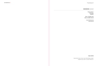 Impressum



                               Schock GmbH
                                             Hofbauer Straße 1
                                                  94209 Regen
                                                    GERMANY


                                    Telefon +49-(0)9921-600-0
                                  Telefax +49-(0)9921-600-253


                                        E-mail info@schock.de
                                               www.schock.de




                                               Stand 10/2010


Design Spülen Grando, Horizont, Opus: Platinumdesign, Stuttgart.
             Imagebild Armatur Atlas: Pro Ambiente, Meerbusch.




                                                              2
 