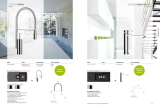 SCHoCkMInO                                                                                                                                                                    SCHoCkneILOS nEU
   Modern                                                                                                                                                                                                    Modern




                                                                                                                                                                                                                           PREmIUm LInE
name                              Farbe                      Artikelnummer    Preis zzgl. mwSt.              name                             Farbe              Artikelnummer    Preis zzgl. mwSt.

SCHoCk Mino                       Edelstahl poliert          553120 gLAnZ     829 €                          SCHoCk nEiLoS                    Chrom              572000 CHr       499 €
                                  Edelstahl strichmatt       553120 MAtt      829 €

                                                                                                                                                                                           BESOndERS
                                                                                              mASSIv
die perfekte Kombination: Spüle FoCUS D-150                                                                  die perfekte Kombination: Spüle SignUS D-200                                    FLACHER
                                                                                         EdELSTAHL
                                                                                                                                                                                             AUSLAUF




                                                         +                                   200                                                                 +
Edelstahl poliert Edelstahl strichmatt                                                                       Chrom
                                                                                                                                                                                                 201




                                                                                                                                                                                   260
Beschreibung und Extras                                                                                      Beschreibung und Extras
                                                                             480,5




                                                                                                                                                                                                       194
• Flexibler Auslauf mit beweglicher Halterung                                                                • Schwenkbereich Auslauf 360°
• Schwenkbereich Auslauf 360°                                                                                • neues vierkant-Modell
• Umstellbare Strahl- oder Brausefunktion                                                                    • Hohe Auslaufposition
• Selbstreinigende Brausedüsen                                                                               • Besonders ﬂacher Auslauf                                           bohrung 35 ø
                                                                                                       166




• Joystick-Bedienung
• Durchgehend geschlossene Feder
• Massiv Edelstahl
• rückﬂussverhinderer                                                         bohrung 38 ø
• ideal für Spülen mit linksseitigem Becken
                                                                                                             Alle preise in Euro zzgl. gesetzl. Mehrwertsteuer                                                        27
 