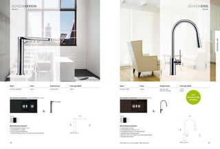 SCHoCkSKIrOn                                                                                                                                                                          SCHoCkerIS
     Modern                                                                                                                                                                                                    Klassik




                                                                                                                                                                                                                              PREmIUm LInE
name                            Farbe                    Artikelnummer   Preis zzgl. mwSt.          name                             Farbe                  Artikelnummer    Preis zzgl. mwSt.

SCHoCk Skiron                   Chrom                    515000 CHr      599 €                      SCHoCk EriS                      Chrom                  594120 CHr       419 €
                                                                                                                                                            594120 CHr LED   955 €

                                                                                                                                                                                                  LEd-
die perfekte Kombination: Spüle WAtErFALL D-150                                                     die perfekte Kombination: Spüle SignUS D-150                                       BELEUCHTUnG
                                                                                                                                                                                            OPTIOnAL




                                                   +                                                                                                    +
Chrom                                                                                   210         Chrom                                                                                   210
                                                                         260




                                                                                              245




Beschreibung und Extras                                                                             Beschreibung und Extras
• Schwenkbereich Auslauf 140°                                                                       • Ausziehbarer Auslauf




                                                                                                                                                                             450
• Hochplatzierter Auslauf                                                                           • Schwenkbereich Auslauf 140°
• großer nutzungsspielraum                                                                          • Umstellbare Brause- und Strahlfunktion
• Schlichte Eleganz dank innovativer kartuschentechnik                   bohrung 35 ø               • Selbstreinigende Brausedüsen
                                                                                                    • Mit oder ohne LED-Beleuchtung des Wasserstrahls




                                                                                                                                                                                                         215
                                                                                                    • rückﬂussverhinderer



34                                                                                                  Alle preise in Euro zzgl. gesetzl. Mehrwertsteuer                        bohrung 35 ø                                35
 