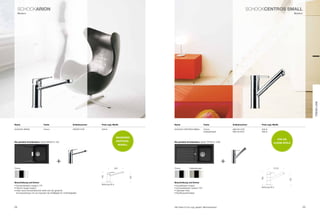 SCHoCkarIOn                                                                                                                                                                            SCHoCkCenTrOS SMaLL
     Modern                                                                                                                                                                                                                     Modern




                                                                                                                                                                                                                                              TREnd LInE
name                             Farbe                             Artikelnummer   Preis zzgl. mwSt.                   name                              Farbe                 Artikelnummer     Preis zzgl. mwSt.

SCHoCk Arion                     Chrom                             595000 CHr      229 €                               SCHoCk CEntroS SMALL              Chrom                 586120 CHr        259 €
                                                                                                                                                         Edelstahloptik        586120 EDo        289 €

                                                                                                   mOdERnES
                                                                                                                                                                                                                FÜR dIE
die perfekte Kombination: Spüle iMAgo D-100                                                        EInSTIEGS-          die perfekte Kombination: Spüle typoS D-100S
                                                                                                                                                                                                             KLEInE SPÜLE
                                                                                                        mOdELL




                                                +                                                                                                                          +
Chrom                                                                                             200                  Chrom            Edelstahloptik                                                       215,5
                                                                                   145




                                                                                                                 130




                                                                                                                                                                                                 184




                                                                                                                                                                                                                          152
Beschreibung und Extras                                                                                                Beschreibung und Extras
                                                                                   bohrung 35 ø
• Schwenkbereich Auslauf 170°                                                                                          • Ausziehbarer Auslauf
• Flacher, langer Auslauf                                                                                              • Schwenkbereich Auslauf 150°                                             bohrung 35 ø
• Dank neuer Schwenktechnik dreht sich der gesamte                                                                     • optimaler preis
  Armaturenkörper mit und reduziert die Anfälligkeit für Undichtigkeiten                                               • rückﬂussverhinderer




54                                                                                                                     Alle preise in Euro zzgl. gesetzl. Mehrwertsteuer                                                                 55
 