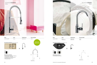 SCHoCkKarPO                                                                                                                                                                      SCHoCkrISSO
     Modern                                                                                                                                                                                             Modern




                                                                                                                                                                                                                      TREnd LInE
name                             Farbe              Artikelnummer   Preis zzgl. mwSt.                 name                              Farbe                 Artikelnummer   Preis zzgl. mwSt.

SCHoCk kArpo                     Chrom              593120 CHr      439 €                             SCHoCk riSSo                      Chrom                 585000 CHr      259 €
                                                                                                                                        Edelstahloptik        585000 EDo      269 €


                                                                                    IdEAL FÜR
die perfekte Kombination: Spüle typoS D-150                                                           die perfekte Kombination: Spüle gEniUS C-150
                                                                                InSELKÜCHEn




                                                +                                  160
                                                                                                                                                          +
Chrom                                                                                                 Chrom            Edelstahloptik                                                    180
                                                                    490




Beschreibung und Extras                                                                               Beschreibung und Extras




                                                                                                                                                                              340
• Flexibler Auslauf mit beweglicher Halterung                                                         • Schwenkbereich Auslauf 360°




                                                                                                                                                                                                  260
• Schwenkbereich Auslauf 360°
• Umstellbare Strahl- oder Brausefunktion
• Selbstreinigende Brausedüsen
                                                                                                245




• rückﬂussverhinderer
                                                                                                                                                                              bohrung 35 ø
                                                                    bohrung 35 ø

58                                                                                                    Alle preise in Euro zzgl. gesetzl. Mehrwertsteuer                                                          59
 