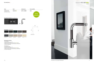 SCHoCkSC-300 nEU
                                                                                                                                                                                                        Klassik




name                                 Farbe                                    Artikelnummer         Preis zzgl. mwSt.

SCHoCk SC-300                                            ®
                                                                              597000 + FArBnr.      439 €
SCHoCk SC-300                                            ®
                                                                              597120 + FArBnr.      529 €
(ausziehbarer Auslauf)

                                                                                                                      ORIGInAL
                                                                                                                                 ®



                                                                                                                 UmmAnTELUnG


die perfekte Kombination: Spüle typoS D-200




                                                                    +
                                                                                                                      200




                                     ®
materialfarben




                                                                                                                                                                                                                       TREnd LInE
                                                                                                       310




                                                                                                                                 275
nero Gne (13)       Onyx GOn (10)        Lava GLa (40)       Inox GIn (12)      Mocha GMC (63)
Unifarbe            Metallicfarbe        Strukturfarbe       Metallicfarbe      Unifarbe

                                                                                                       bohrung 35 ø


Graphite GGr (15)   arena Gar (47)       Gobi GSa (58)       Terra GTe (38)     Colorado GCO (08)
Strukturfarbe       Strukturfarbe        Strukturfarbe       Strukturfarbe      Unifarbe




Beschreibung und Extras
SC-300 597000
• Schwenkbereich Armatur 360°
• Material- und farbidentisch mit          ®
                                             -Spülen
• Farblich passend zu jedem geschmackstyp und küchenstil
• Exklusive Hülsentechnik

SC-300 597120
• Ausziehbarer Auslauf
• Schwenkbereich Armatur 150°
• Material- und farbidentisch mit          ®
                                             -Spülen
• Farblich passend zu jedem geschmackstyp und küchenstil
• Exklusive Hülsentechnik




70                                                                                                                                     Alle preise in Euro zzgl. gesetzl. Mehrwertsteuer                          71
 