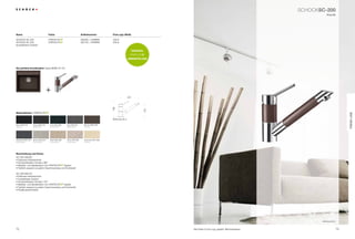 SCHoCkSC-200
                                                                                                                                                                                                    Klassik




name                                 Farbe                                    Artikelnummer         Preis zzgl. mwSt.

SCHoCk SC-200                                            ®
                                                                              592000 + FArBnr.      439 €
SCHoCk SC-200                                            ®
                                                                              592120 + FArBnr.      539 €
(ausziehbarer Auslauf)

                                                                                                                     ORIGInAL
                                                                                                                                ®



                                                                                                                   UmmAnTELUnG


die perfekte Kombination: Spüle nEMo n-100




                                     +
                                                                                                                   221




                                                                                                    196




                                                                                                                            153
materialfarben                       ®




                                                                                                                                                                                                                        TREnd LInE
                                                                                                    bohrung 35 ø

nero Gne (13)       Onyx GOn (10)        Lava GLa (40)       Inox GIn (12)      Mocha GMC (63)
Unifarbe            Metallicfarbe        Strukturfarbe       Metallicfarbe      Unifarbe




Graphite GGr (15)   arena Gar (47)       Gobi GSa (58)       Terra GTe (38)     Colorado GCO (08)
Strukturfarbe       Strukturfarbe        Strukturfarbe       Strukturfarbe      Unifarbe




Beschreibung und Extras
SC-200 592000
• Exklusive Hülsentechnik
• Schwenkbereich Armatur 360°
• Material- und farbidentisch mit          ®
                                             -Spülen
• Farblich passend zu jedem geschmackstyp und küchenstil

SC-200 592120
• Exklusive Hülsentechnik
• Ausziehbarer Auslauf
• Schwenkbereich Armatur 120°
• Material- und farbidentisch mit          ®
                                             -Spülen
• Farblich passend zu jedem geschmackstyp und küchenstil
• rückﬂussverhinderer




                                                                                                                                                                                               Abbildung ähnlich



72                                                                                                                                  Alle preise in Euro zzgl. gesetzl. Mehrwertsteuer                              73
 