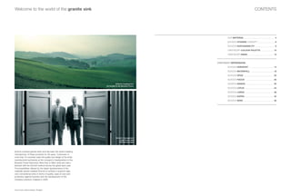 Welcome to the world of the granite sink                                                                                                                            CONTENTS




                                                                                                                 OUR MATERIAL               ........................................................................ 4

                                                                                                                 SCHOCK HYGIENE CONCEPT                                    ......................................... 6

                                                                                                                 SCHOCK SUSTAINABILITY                               ............................................... 8

                                                                                                                 CRISTADUR ® COLOUR PALETTE                                        .............................. 10

                                                                                                                 CRISTADUR® SINKS ............................................................ 12



                                                                                                         CRISTADUR® IMPRESSIONS

                                                                                                                 SCHOCK HORIZONT                        .........................................................   14

                                                                                                                 SCHOCK WATERFALL                          .....................................................    18

                                                                                                                 SCHOCK OPUS                ....................................................................    22

                                                                                                                 SCHOCK FOCUS                  .................................................................    26
                                                                              Schock’s headquarters              SCHOCK SIGNUS                   ................................................................   30
                                                                   are located in the Bavarian Forest.
                                                                                                                 SCHOCK LOTUS                  ..................................................................   34

                                                                                                                 SCHOCK LARGO                   .................................................................   38

                                                                                                                 SCHOCK SUPRA                  .................................................................    42

                                                                                                                 SCHOCK VERO                .....................................................................   46




                                                                              Schock’s management
                                                                                  Josef Preuss (left)
                                                                                  Ralf Boberg (right)




Schock invented granite sinks and has been the world’s leading
manufacturer of these products for 30 years. Customers in
more than 70 countries value the quality and design of the sinks
manufactured exclusively at the company’s headquarters in the
Bavarian Forest (Germany). More than a million sinks are manu-
factured with the Schock method across the globe each year.
The possibilities offered by the latest developments in the
materials sphere enabled Schock to achieve a quantum leap
over conventional sinks in terms of quality, ease of care and
protection against bacteria with the development of the
Cristadur premium material in 2005.



Cover photo: platinumdesign, Stuttgart
 