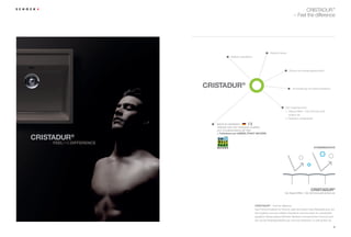 CristAdUr ®
                                                                                                         – Feel the difference




                                                                                  reinste Farben
                                            Brillante Oberfläche




                                                                                                    robust und reinigungsfreundlich




                              cristadUr®                                                               UV-beständig und lebensmittelecht




                                                                                                 der Hygieneschutz:
                                                                                                 1. Abperl-effekt – der schmutz perlt
                                                                                                    einfach ab
                                                                                                 2. Natürlich-antibakteriell

                                 MAde iN GerMANy
                                 Gefertigt nach den strengsten Qualitäts-
                                 und Umweltstandards der Welt.
                                 + teilnahme am UMWeltpakt BaYern

    cristadUr®
        – feeltHedifference
                                                                                                                             hYgieneschUtZ




                                                                                                                          cristadUr®
                                                                                                der Abperl-effekt – der schmutz perlt einfach ab



                                                                   cristadUr® – Feel the difference
                                                                   das premiummaterial von schock weist eine extrem feine Materialstruktur auf.
                                                                   das ergebnis sind eine brillante Oberfläche und eine bisher für unerreichbar
                                                                   gehaltene reinigungsfreundlichkeit. Bakterien verursachender schmutz kann
                                                                   sich auf der Materialoberfläche gar nicht erst festsetzen. er perlt einfach ab.

8                                                                                                                                               9
 
