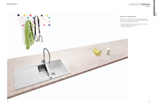 PremiumLine
                       CristAdUr® signUs
                                                             Modern




                                                                                         signUs
     signus d-150 + armatur ideos-pro

     Geradlinig und sympathisch ist das design der schock signus.
     diese spülenserie gibt es in neun aktuellen CristAdUr®-Farben.
     die signus ist eine zeitlos elegante spüle.

     • Optimaler Hygieneschutz durch schock-Antibac und Abperl-
       effekt (der schmutz perlt einfach ab)
     • licht in der spüle möglich




46                                                                    47
 