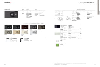 PremiumLine
                                                                                                                                                                                                                                                      CristAdUr® Waterfall
                                                                                                                                                                                                                                                                                                         Modern




         Waterfall d-150                                    preis              artikel-nr.                   einbau                                                                                                                             im lieferumfang enthalten

                                                             995,–             Wat d 150 a s**               installation:          einbau von oben,                                                                                            premium Glasschneidbrett,           weiße resteschale*




                                                                                                                                                                                                                                                                                                                                    Waterfall
                                                                               Wat d 150 a W**                                      Unterbau,                                                                                                   schwarz installation from top
                                                                                                                                                                                                                                                     For                            629049
                                                                               (Auflage)                                            flächenbündig                                                                                               629046 für Einbau
                                                                                                                                                                                                                                                     Maße                           Oder
                                                           1007,–              Wat d 150 U s**               Unterschrank:          60 cm                                                                                                       629046U von oben                    grüne resteschale
                                                                               Wat d 150 U W**               eckschrank:            –                                                                                                           629046fB                            629049g
                                                                                                                                                                                                                            Maße für Einbau
                                                                               (Unterbau)                    position:              Becken reversibel                                                                       von oben
                                                                                                                                                                                                                                                Oder
                                                           1035,–              Wat d 150 fB* s**                                                                                                                                                premium Glasschneidbrett,           Ablaufgarnitur 3½”, Korb-
                                                                               Wat d 150 fB* W**                                                                                                                                                weiß                                ventil, exzenterbedienung,
                                                                               (flächenbündig)                                                                                                                                                  629045 undermount installation
                                                                                                                                                                                                                                                     For                            Chrom glänzend
                                                                                                                                                                                                                                                629045U für Unterbau
                                                                                                                                                                                                                                                     Maße                           629366
                                                                                                                                                                                                                                                629045fB

                                                                                                                                                                                                                            Maße für Unterbau




                                                            * Flächenbündig nur in den Farben: carbonium (90), avorio (92), Magma (97)
         erhältliche farben                                 ** s=schwarzes Glasschneidbrett W=weißes Glasschneidbrett                                   Zubehör

                                                                                                                                                                              premium Glasschneid-           comfotouch
                                                                                                                                                                              brett, schwarz
                                                                                                                                                                              für Auflage-spülen
                                                                                                                                                                              629046
                                                                                                                                                                              für Unterbau-spülen            629830                                       350,–
         Magma (97)                   carbonium (90)   Marone (93)                           stone (88)                      Bronze (87)
         Metallicfarbe                Metallicfarbe    Metallicfarbe                         Metallicfarbe                   Metallicfarbe
                                                                                                                                                                              629046U
                                                                                                                                                                              für flächenbündige spülen      led-licht
                                                                                                                                                                              629046fB                       629024                                       295,–

                                                                                                                                                                              premium Glasschneid-           Fertige Bohrungen für exzenter und Armatur
                                                                                                                                                                              brett, weiß                    629004                                  35,–
         lucida (95)                  avorio (92)      Magnolia (89)                         polaris (99)                                                                     für Auflage-spülen
         Metallicfarbe                Unifarbe         Update von Casablanca                 Unifarbe                                                                         629045                         easy Care set
                                                       Unifarbe
                                                                                                                                                                              für Unterbau-spülen            629018                                  30,– / set
         armaturen-empfehlung                                                                                                                                                 629045U
                                                                                                                                                                              für flächenbündige spülen      easy Care Aufheller 250ml
                                                                                                                                                                              629045fB                       629019                               16,– / stück
                              sCHOCK hYperion                          sCHOCK piega
                              Chrom                                    CristAdUr®
                                                                                                                                                                              weiße resteschale
                              inkl. CristAdUr®-spüle                   547000+farbnr.           389,–
                                                                                                                                                                              629049
                              629080 chr 2190,–



                                                                                                                                                                              grüne resteschale
For installation from top                                                For undermount installation                                                                               MEASUREMENTS
                                                                                                                                                                              629049g
                                                                                                                                                                                                               IN MILLIMETRE
Maße für Einbau von oben                                                 Maße für Unterbau                                                                                         MASSANGABEN IN MILLIMETER




                                                                                                                                                        * Fehlt bei der Bestellung die Angabe über die Farbe der resteschale, wird standardmäßig die weiße resteschale geliefert.
         56                                                                                                                                             Alle preise in euro zzgl. gesetzl. Mehrwertsteuer                                                                                                        57
 