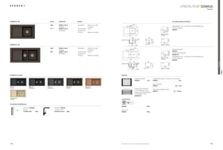 ®
                                                                                                                                                                                                                                                                                                                  doMUs
                                                                                                                 DOMUS D-100                                                                                                                                                                                             Modern




                                                                   419,5
doMUs d-100                                                         preis          artikel-nr.                   einbau                                                                                                                                             im lieferumfang enthalten
                                                      130 130




                                          33
                                                                                                                                                                                419,5
                                                                    499,–          doM d 100 a                       installation: einbau von oben,                      130 130                                                                                    Ablaufgarnitur 3½”, Korbventil, exzenterbedienung,




                                                                                                                                                                    33
                                                                                   (Auflage)                                       Unterbau                                                                                                                         For installation from top
                                                                    511,–                                                                                                                                                                                           Chrom glänzend




                                                                                                                                                                                                                                                         480
                                                                                   doM d 100 U                       Unterschrank: 45 cm
                                                                                                                                                                                                                                           R10                      629352
                                                                                                                                                                                                                                                                    Maße für Einbau
                                                                                   (Unterbau)                        eckschrank:   –




                                                                                                                                                                                                525
                                                                                                                                                                                                                                               450       35               von oben

                                                                                                                      DOMUS D-150
                                                                                                                     position:     Becken reversibel                                                                                         840
                                                                                                                                                                                                                                       Maße für Einbau
                                                                                                                                                                          920                                                          von oben




                                                                                         525
                                                                                                                                                                                379                                380




                                                                                                                                                                                                     15
                                                                                                                                                                                 203 25
                                                                                                                                                                                                                                           R10                      For undermount installation




                                                                                                                                                                                                                                                          485
                                                                                                                                                                                                                                                                    Maße für Unterbau
                                                                        460




                                                                                                                                                                                                                          330
                                                                                                                                                                                                                                             880
doMUs d-150                                                                                                                                                                                                                            Maße für Unterbau
                                                     188     188                                                                                                                450             35
                                    33




                                                                    789,–          doM d 150 a                       installation: einbau von oben,                                       460
                                                       920                                                                         Unterbau
                                                                                                                                                                         188 188                                                                                    Glasschneidbrett




                                                                                                                                                                   33
                                                                                   (Auflage)
                                                                    801,–                                            Unterschrank: 60 cm                                                                                                                            629033
                                                                                                                                                                                                                                                                      For installation from top
                                                                                   doM d 150 U




                                                                                                                                                                                                                                                           480
                                                                                                                     eckschrank:   –                                                                                                                                resteschale edelstahl
                                                                                                                                                                                                                                                                      Maße für Einbau
                                                                                   (Unterbau)                                                                                                                                              R10




                                                                                                                                                                                                      525
                                                                                                                     position:     Becken reversibel
                                                                                                                                                                                                                                                   600         30   629047/noben
                                                                                                                                                                                                                                                                             von
                                                                                                                                                                                                                                                 980
                                                                                                                                                                                                                                                                    Ablaufgarnitur 3½”, Korbventil, exzenterbedienung,
                                                              379                                                                    380                                                                                               Maße für Einbau              Chrom glänzend




                                                                                             525
                                                                                                                                                                          1060                                                         von oben
                                                                                                                                                                                                                                                                    629349




                                                                                             15
                                                                   25




                                                                                                                                                                                                                                                                                                                                  TrendLine
                                                                                                                                                                         161          343                         380




                                                                                                                                                                                                 15
                                                                                                                                                                                                                                           R10                         For undermount installation




                                                                                                                                                                                                                                                           485
                                                                                                                                                                                                                                                                       Maße für Unterbau




                                                                                                                                                                                      203
                                                                                                                                                                         200




                                                                                                                                                                                       25




                                                                                                                                                                                                                         330
                                                                   203




                                                                                                                                                                                                                                             1020
                                                                                                                                                                                                                                       Maße für Unterbau




                                                                                                                                                     330
                                                                                                                                                                                 600                 30




                                                                                                                                                                                                                                                                                                                                              doMUs
                                                      1060
erhältliche farben                                                                                                                                          Zubehör

                                                              450                     35                                                                                                   Glasschneidbrett                Fertige Bohrungen für exzenter und Armatur
                                                                                                                                                                                           629033                115,–     629004                                  35,–
                                                       161              343                                                          380
                                                                                                                                                                                                                           easy Care set
                                                                                                                                                                                                                           629018                                          30,– / set
nero (13)                       onyx (10)                     inox (12)                          Mocha (63)                          cayenne (11)
Unifarbe                        Metallicfarbe                 Metallicfarbe                      Unifarbe                            Metallicfarbe
                                                                                                                                                                                           resteschale edelstahl   easy Care Aufheller 250ml
                                                       200




                                                                         203




                                                                                                                                                                                           zum einhängen in das    629019                                              16,– / stück
                                                                                                                                                                                           Haupt-oder Nebenbecken,



                                                                                                                                                      330
            For installation from top                                                      For undermount installation                                                                          MEASUREMENTS IN MILLIMETRE
                                                                                                                                                                                           für dOMUs d-150
                                                                                                                                                                                           629047/n
            Maße für Einbau von oben                                                       Maße für Unterbau                                                                                         MASSANGABEN IN MILLIMETER
colorado (08)
Unifarbe                                                                                                                                                    comfotouch
                                                                  600                        30
armaturen-empfehlung
                                                                                                 R10                                                        629830                                               350,–
                        sCHOCK nanos                                          sCHOCK piega
                                                                                                                            485
                                        480




                        Chrom                                                            ®
                                                                                                                                                            led-licht
                        514000 chr   799,–                                    547000+farbnr.     369,–                                                      629024                                               295,–
                R10
                         450         35
             For installation from top
                                                                                                       880
                                                                                               For undermount installation                                                                                MEASUREMENTS IN MILLIMETRE
                   840
             Maße für Einbau von oben                                                          Maße für Unterbau                                                                                          MASSANGABEN IN MILLIMETER




                                                                                                   R10
                                                480




                                                                                                                                     485




                 R10
                               600              30                                                            1020
104                      980                                                                                                                                Alle preise in euro zzgl. gesetzl. Mehrwertsteuer                                                                                                               105
 