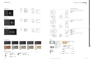 ®
                                                                                                                                                                                                                                                                                                                         geniUs
                                                                                                                    GENIUS D-100S                                                                                                                                                                                               Klassik




geniUs d-100 s                                                       preis            artikel-nr.                   einbau                                                                                                                                                 im lieferumfang enthalten

                                                                     395,–404         gen d 100 s a                 installation:         einbau von oben,                            404                                                             450    10




                                                                                                                                                                     66
                                                                                                                                                                                                                                                                           Ablaufgarnitur 3½”, Korbventil, exzenterbedienung,




                                                         66
                                                                                      (Auflage)                                           Unterbau                                                                                                                         For installation from top
                                                                                                                                                                                                                                                                           Chrom glänzend




                                                                                                                                                                                                                                                             440
                                                                     407,–            gen d 100 s U                 Unterschrank:         45 cm                                                                                                                            Maße für Einbau
                                                                                                                                                                                                                                                 R10                       629383 oben




                                                                                                                                                                                                    460
                                                                                      (Unterbau)                    eckschrank:           –                                                                                                       660
                                                                                                                                                                                                                                                                                 von

                                                                                                                     GENIUS D-100
                                                                                                                    position:             Becken reversibel
                                                                                                                                                                                                                                               Maße für Einbau
                                                                                                                                                                                                                                               von oben
                                                                                                                                                                            680




                                                                                                 460
                                                                                                                                                                                      311                                    344                 R10




                                                                                                                                                                                                                                                             447
                                                                                                                                                                                                                                                                           For undermount installation
                                                                                                                                                                                                                                                                           Maße für Unterbau




                                                                                                                                                                                196
                                                                                                                                                                                                                                                     667




                                                                                                                                                                                                                                   305
                                                                                                                                                                                                                                               Maße für Unterbau
geniUs d-100                                                            413                                                                                                       450               10


                                                                   425,– 279,5 d 100 a
                                                                                                                                                                                            413
                                                                  680       gen                                     installation:         einbau von oben,
                                                                 72
                                                                                                                                                                                             279,5
                                                                                                                                                                                                                                                                           Ablaufgarnitur 3½”, Korbventil, exzenterbedienung,




                                                                                                                                                                                 72
                                                                                      (Auflage)                                           Unterbau                                                                                                                        For installation from top
                                                                                                                                                                                                                                                                           Chrom glänzend
                                                                      437,–           gen d 100 U                   Unterschrank:         45 cm




                                                                                                                                                                                                                                                               480
                                                                                                                                                                                                                                                                          629383
                                                                                                                                                                                                                                                                          Maße für Einbau

                                                                                                                    GENIUS D-150
                                                                                                                                                                                                                                                 R10
                                                                                      (Unterbau)                    eckschrank:           –




                                                                                                                                                                                                         502
                                                                                                                                                                                                                                                                                von oben
                                                                                                                                                                                                                                                        450
                                                                                                                    position:             Becken reversibel                                                                                          840
                                                                                                                                                                                                                                               Maße für Einbau
                                                                                311                                                      344                                    862                                                            von oben




                                                                                                502
                                                                                                                                                                                                                                                 R10
                                                                                                                                                                                            319                             386




                                                                                                                                                                                                                                                               487




                                                                                                                                                                                                                                                                                                                                          TrendLine
                                                                                                                                                                                                                                                                          For undermount installation
                                                                                                                                                                                                                                                                          Maße für Unterbau




                                                                                                                                                                                      196
                                                                                                                                                                                                                                                     847
                                                                       196




                                                                                                                                                                                                                                   304
                                                                                                                                                                                                                                               Maße für Unterbau




                                                                                                                                                       305
geniUs d-150                                                                                                                                                                                450

                                                                                410 gen d 150 a
                                                               862    659,–                                         installation:         einbau von oben,                                        410
                                                           70




                                                                                                                                                                                                                                                                           Glasschneidbrett,           uni




                                                                                                                                                                                  70
                                                                                                                                                                                                                                                                          For installation from top
                                                                                      (Auflage)                                           Unterbau                                                                                               R10                       629036
                                                                          450                   10                                                                                                                                                                        Maße für Einbau




                                                                                                                                                                                                                                                                   480
                                                                      671,–           gen d 150 U                   Unterschrank:         60 cm                                                                                                                                 von oben
                                                                                                                                                                                                                                                                           629036U




                                                                                                                                                                                                               502
                                                                                      (Unterbau)                    eckschrank:           –
                                                                                                                                                                                                                                                         600         17    resteschale edelstahl
                                                                                                                    position:             Becken reversibel                                                                                            980
                                                                                                                                                                                                                                                                           629042
                                                                                                                                                                                                                                               Maße für Einbau
                                                                                                                                                                                                                                                                           Ablaufgarnitur 3½”, Korbventil, exzenterbedienung,
                                                                                319                                                     386                                       1004
                                                                                                 502




                                                                                                                                                                                                                                               von oben
                                                                                                                                                                                                                            390                  R10                       Chrom glänzend
                                                                                                                                                                                                                                                                          For undermount installation
                                                                                                                                                                                 153              314                       354




                                                                                                                                                                                                                                                                   488
                                                                                                                                                                          108
                                                                                                                                                                                                                                                                           629301
                                                                                                                                                                                                                                                                          Maße für Unterbau




                                                                                                                                                                                                  195
                                                                                                                                                                                                                                                       988




                                                                                                                                                                                                                                   303
                                                                      196




                                                                                                                                                                                                                                               Maße für Unterbau




                                                                                                                                                         304
                                                                                                                                                                                             600               17

            For installation from top                                                        For undermount installation                                                                                       MEASUREMENTS IN MILLIMETRE
            Maße für Einbau von oben                       1004                              Maße für Unterbau                                                                                                 MASSANGABEN IN MILLIMETER
erhältliche farben                                                         450                                                                                 Zubehör

                                                                                                                                      390                                                           Glasschneidbrett, uni (für                                 schneidbrett, Bambus
                                                                                                                                                                                                    Genius d-100, d-150)                                       629044            95,–
                                                         153                    314                                                   354
                    450         10                                                                  R10                                                                                             für Auflage-spülen
                                                                                                                                                                                                    629036               95,–
                                                                                                                    447




                                                                                                                                                                                                    für Unterbau-spülen
                                                         108




nero (13)                        lava (40)                      onyx (10)                           inox (12)                       Mocha (63)
                                                                                195




                                                                                                                                                                                                    629036U              95,–                                  Geschirrkorb




                                                                                                                                                                                                                                                                                                                                                      geniUs
                                440




Unifarbe                         Strukturfarbe                  Metallicfarbe                       Metallicfarbe                   Unifarbe
                                                                                                                                                                                                                                                               (für Genius d-100,
                                                                                                                                                       303




                R10                                                                                     667                                                                                         resteschale edelstahl                                      d-150)
                                                                                                                                                                                                    (für Genius d-150)
                                                                                                                                                                                                         MEASUREMENTS              IN MILLIMETRE               629194             40,–
            For installation from top                                                        For undermount installation
                  660                                                                                                                                                                               629042
            Maße für Einbau von oben                                                         Maße für Unterbau                                                                                                 MASSANGABEN INFertige Bohrungen für exzenter und Armatur
                                                                                                                                                                                                                              MILLIMETER
cayenne (11)                     arena (47)                           600
                                                                terra (38)                      17 (58)
                                                                                                 gobi                               colorado (08)                                                                                    629004                                               35,–
Metallicfarbe                    Strukturfarbe                  Strukturfarbe                       Strukturfarbe                   Unifarbe
                                                                                                                                                               comfotouch
                                                                                                                                                                                                                                     easy Care set
armaturen-empfehlung                                                                                                                                                                                                                 629018                                       30,– / set

                        sCHOCK risso                                            sCHOCK sc-100R10                                                               629830                                                      350,–     easy Care Aufheller 250ml
                                      480




                                                                                                                          487




                        edelstahloptik                                                      ®
                                                                                                                                                                                                                                     629019                                   16,– / stück
                        585000 edo     259,–                                    591000+farbnr.        389,–
                R10
                        Chrom                                                                                                                                                                              MEASUREMENTS IN MILLIMETRE
                        450 top
        For installation fromchr
                      585000                     249,–
                                                                                            For undermount installation
                                                                                                    847
               840
        Maße für Einbau von oben                                                            Maße für Unterbau                                                                                              MASSANGABEN IN MILLIMETER
138                                                                                                                                                            Alle preise in euro zzgl. gesetzl. Mehrwertsteuer                                                                                                                   139
 