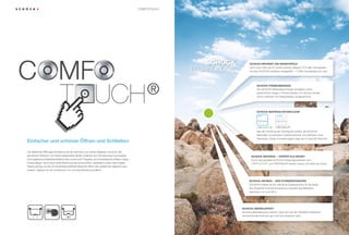 COMFOTOUCH                                                                      SCHOCK TECHNOLOGIE




                                                                                                                        SCHOCK          SCHOCK ERFINDET DIE GRANITSPÜLE

                                                                                                                    TECHNOLOGIE         Auch nach mehr als 30 Jahren werden weltweit 75 % aller Granitspülen
                                                                                                                                        mit dem SCHOCK-Verfahren hergestellt – 1,5 Mio Granitspülen pro Jahr.




                                                                                                                                               SCHOCK-PREMIUMDESIGN
                                                                                                                                               Die SCHOCK-Materialtechnologie ermöglicht außer-
                                                                                                                                               gewöhnliche Designs. Premiumspülen von Schock wurden
                                                                                                                                               schon mehrfach mit Designpreisen ausgezeichnet.




                                                                                                                                               SCHOCK-MATERIALTECHNOLOGIE




                                                                                                                                                                 CRISTADUR®
                                                                                                                                               Seit der Erﬁndung der Granitspüle werden die SCHOCK-
                                                                                                                                               Materialien kontinuierlich weiterentwickelt und deﬁnieren neue
                                                                                                                                               Standards. Dieser Innovationsgeist zeigt sich in über 90 Patenten.
Einfacher und schöner Öffnen und Schließen

Der elektrische Öffnungsmechanismus ist die technisch und optisch elegante Lösung für den
gehobenen Anspruch und wertet designstarke Spülen zusätzlich auf. Die besonders hochwertige                                               SCHOCK-MATERIAL – HÄRTER ALS GRANIT
und hygienische Edelstahloberﬂäche des comfotouch® integriert sich auf ästhetische Weise in jedes                                         Durch das spezielle SCHOCK-Fertigungsverfahren sind
Küchendesign. Schon eine sanfte Berührung des formschönen, wahlweise runden oder eckigen                                                               ®
                                                                                                                                                         und CRISTADUR® extrem robust und härter als Granit.
Tasters genügt und die CE-sicherheitszertiﬁzierte Elektronik öffnet oder schließt den Siebkorb auto-
matisch. Hightech ist mit comfotouch® nur noch eine Berührung entfernt.



                                                                                                                                        SCHOCK-ANTIBAC – DER HYGIENESTANDARD
                                                                                                                                        SCHOCK-Antibac ist der natürliche Hygieneschutz für die Spüle.
                                                                                                                                        Der integrierte Schutzmechanismus reduziert das Bakterien-
                                                                                                                                        wachstum um rund 95 %.




                                                                                                                                  SCHOCK-ABPERLEFFEKT
                                                                                                                                  Die feine Materialstruktur bewirkt, dass sich auf der Oberﬂäche Bakterien
                                                                                                                                  verursachender Schmutz gar nicht erst absetzen kann.
 