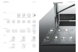 LEGENDE                                                                                           PRODUKTVORTEILE




Installation




                                                        Übergreifend         Unterbau             Flächenbündig        Modul                                                         Schock Spülen bestehen bis zu 80 % aus Quarz, dem härtesten
                                                                                                                                                                                                                                             ®
                                                        (Einbau von oben)    (Einbau von unten)   (Einbau eben)                                                                      Bestandteil von Granit. CRISTADUR® und                    sind
                                                                                                                                                                                     speziell für die Anforderungen in der Küche entwickelt worden.
Einbauschrankmaß (cm)                                                                                                                                                                 Alltagsbelastungen gehen spurlos an ihnen vorüber.



                   40                  45                 50                   60                   80                    90


                                                                                                                           90

Beckentiefe (cm)                                                                              Hygieneschutz           Beleuchtung

                                                                                                                                                                                                      180°
                                          12

                                                   20




                                                                                                   ANTIBAC              LED
                                                                        20

                                                                                 20




                   20
                                                                                                                                                       Abperl-Effekt       Geruchsneutral             Hitzebeständig             Lebensmittelecht
                                                                                                                          Optional                     Der Schmutz perlt   Gibt keine Gerüche         Unempﬁndlich gegen-        Absolut unbedenk-
                                                                                                                         verfügbar                     einfach ab.         weiter. LGA 5421357        über Temperaturein-        liches Material.
                                                                                                                                                                                                      wirkungen. DIN 13310       LGA 5631024

Position




                                  Spüle kann nur                          Spüle kann nur                           Spüle kann auch   Antibac                                               Farbresistent                     Langlebig
                                mit Abtropfﬂäche                        mit Abtropfﬂäche                           um 180° gedreht   95%ige Reduzierung des                                Resistent gegen                   Sehr lange Halt-
                        rechts eingebaut werden                  links eingebaut werden                           eingebaut werden   Bakterienwachstums.                                   Lebensmittelﬂecken.               barkeit. DIN 13310
                                                                                                                                     JIS Z 2801                                            LGA 1103
Armaturen




                               Armaturen mit                                    360°                                    Ausziehbar
                        SCHOCK-Materialhülsen                          Schwenkauslauf


                                                                                                                                                                                                                                                  21
 
