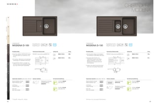 ®
                                                                                                                                                                                                                                                                   CRISTADUR
                                                                                                                                                                                                                                                                      MODENA
Polaris POL




                 99
Magnolia MGL




                 89
Avorio AVO




                 92




                      5,67$'85®                                                                                                                                    5,67$'85®
                                                                       45                                                                                                                                                60




                                                                                                                                                                                                                                      20
                                                                                                                                                                                                                                 15
                                                                               20                                           ANTIBAC                                                                                                                                            ANTIBAC
                      MODENA D-100                                                                                                                                  MODENA D-150
Bronze BRO




                 87




                      Produktvorteile                                 Technische Einbaumaße                                 Artikel-Nr.                     Preis   Produktvorteile                                     Technische Einbaumaße                             Artikel-Nr.                      Preis

                      ŘÃÃ XUFKÃGLHÃEULOODQWHQÃ5,67$'85®Ã)DUEHQÃ
                        '                                             3')';))ÃZZZVFKRFNGH0'$'                                       MDA D 100 A       569,–   ŘÃÃ DVÃNODVVLVFKHÃ'HVLJQÃZLUGÃLQWHOOLJHQWÃÃ
                                                                                                                                                                      '                                                 3')';))ÃZZZVFKRFNGH0'$' $                                   MDA D 150 A       749,–
Chocolate CHO




                 86
                        ZLUGÃGLHVHÃ6S¾OHÃ]XPÃ+LQJXFNHUÃLQÃGHUÃ                                                                                                        PLWÃEHZ¦KUWHUÃ)XQNWLRQDOLW¦WÃYHUEXQGHQ
                        .¾FKH
                                                                                         a                                                MDA D 100 U       581,–   ŘÃÃ LHÃH[WUHPÃIHLQHÃ6WUXNWXUÃYRQÃÃ
                                                                                                                                                                      '                                                                     a                                            MDA D 150 U       761,–
                      ŘÃÃ HUÃ]HLWORVHÃLWDOLHQLVFKHÃ/RRNÃ¾EHU]HXJWÃ
                        '                                                                                                                                             5,67$'85®ÃHUODXEWÃHLQHÃI¾KOEDUÃÃ
                        XQDEK¦QJLJÃYRPÃJHZ¦KOWHQÃ.¾FKHQVWLOÃ                                                                                                         JODWWHUHÃ2EHUƃ¦FKHÃVRÃNDQQÃVLFKÃÃ
                                                                                                                                                                      EDNWHULHQYHUXUVDFKHQGHUÃ6FKPXW]ÃÃ
                                                                                    b                                                                                                                                                       b
                      ŘÃÃ QJHZ¸KQOLFKÃHLQIDFKÃ]XÃUHLQLJHQÃGDÃ
                        8                                                                                                                                             QLFKWÃIHVWVHW]HQ
Stone STO




                 88     6FKPXW]ÃNDXPÃDQÃGHUÃ2EHUƃ¦FKHÃKDIWHWÃ
                        GXUFKÃGHQÃ5,67$'85®Ã$ESHUOHIIHNW                                                                                                          ŘÃÃ UJ¦Q]WÃZLUGÃGLHVHÃIRUPVFK¸QHÃ6S¾OHÃ
                                                                                                                                                                      (
                                                                                                                                                                      GXUFKÃHLQHÃKRFKZHUWLJHÃ5HVWHVFKDOH
Carbonium CAR




                 90




                      Optionales Zubehör VLHKHÃ6HLWHÃ ('! )        Inklusiv Zubehör                                      Armaturenempfehlung                     Optionales Zubehör VLHKHÃ6HLWHÃ ('! )            Inklusiv Zubehör                                  Armaturenempfehlung

                      *ODVVFKQHLGEUHWWÃVFKZDU]        629046*                                $EODXIJDUQLWXUÃ.RUEYHQWLOÃ                 6+2.ÃZERUS              *ODVVFKQHLGEUHWWÃVFKZDU]         629046*                               5HVWHVFKDOHÃ$FUO                           6+2.ÃZERUS
                      *ODVVFKQHLGEUHWWÃZHL¡           629045*                                ([]HQWHUEHGLHQXQJ                            VLHKHÃ6HLWHÃ (            *ODVVFKQHLGEUHWWÃZHL¡            629045*                               629124/48                                     VLHKHÃ6HLWHÃ (
Magma MAG




                 97
                                                                                             629383PD
                      FRPIRWRXFK                      629830                                                                                                        FRPIRWRXFK                       629830
                      )HUWLJHÃ%RKUXQJ                 629004                                                                                                        )HUWLJHÃ%RKUXQJ                  629004                                $EODXIJDUQLWXUÃ.RUEYHQWLOÃ
                                                                                                                                          6+2.ÃSC 200                                                                                    ([]HQWHUEHGLHQXQJ                             6+2.ÃSC 200
                      (DVÃDUH                       629018                                                                              VLHKHÃ6HLWHÃ %$           (DVÃDUH                        629018                                629305PD                                      VLHKHÃ6HLWHÃ %$
                      (DVÃDUHÃ$XIKHOOHU             629019                                                                                                        (DVÃDUHÃ$XIKHOOHU              629019
Puro PUR




                 84




                      *Ã=XVDW] A Ã$XƃDJH U Ã8QWHUEDXÃ                                                                                                              $OOHÃ3UHLVHÃLQÃ(XURÃ]]JOÃJHVHW]OÃ0HKUZHUWVWHXHU

                68                                                                                                                                                                                                                                                                                             69
 