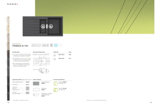 Everest GEV




                26
Colorado GCO




                08
Terra GTE




                38
Gobi GSA




                58
                                        ®

                                                                      60
                                                                            12

                                                                                 20




                                                                                                                                ANTIBAC
                     PRIMUS D-150
Mocha GMC




                63
                     Produktvorteile                                  Technische Einbaumaße                                   Artikel-Nr.                     Preis

                     ŘÃÃ HUÃ]HLWORVHÃJHUDGOLQLJHÃ/RRNÃ¾EHU]HXJWÃ
                       '
                       Ã                                              3')';))ÃZZZVFKRFNGH35,' $                                        PRI D 150 A       825,–
                       XQDEK¦QJLJÃYRPÃJHZ¦KOWHQÃ.¾FKHQVWLOÃ
                                                                                  37,5




                                                                                                 417
                                                          ®
                     ŘÃÃ LHÃ2EHUƃ¦FKHÃYRQÃ
                       '
                       Ã                                    ist bis               a                                                         PRI D 150 U       837,–
                       zu dreimal so hart wie natürlicher Granit
Graphite GGR




                15
                                                                                                                        500
                                                                                                           352




                       XQGÃGDKHUÃDEVROXWÃZLGHUVWDQGVI¦KLJ
                                                                                                                 430




                     ŘÃÃ LHÃ)XQNWLRQDOLW¦WÃZLUGÃEHLVSLHOVZHLVHÃ
                       '
                       Ã                                                                 b
                       durch ein Schneidbrett und eine Rest-                      1000
                       eschale aus Edelstahl erweitert.

                12                                                                    159        344
Inox GIN




                                                                                                                  304




                                                                                                           5




                10
Onxy GON




                     Optionales Zubehör (siehe Seite ('! )          Inklusiv Zubehör                                        Armaturenempfehlung

                     Holzschneidbrett Bambus          639044                                 Glasschneidbrett uni                           SCHOCK KARPO
                                                                                             629036*                                        siehe Seite 178
                     *HVFKLUUNRUE                     629171
Lava GLA




                40

                     comfotouch                       629830
                     /('/LFKW                        629024                                 Resteschale                                    SCHOCK SC-300
                     )HUWLJHÃ%RKUXQJ                  629004                                 629043                                         siehe Seite 164

                     Easy Care                        629018
                     Easy Care Aufheller              629019                                 Ablaufgarnitur, Korbventil,
Nero GNE




                13
                                                                                             Exzenterbedienung
                                                                                             629373



                     * Zusatz UÃEHLÃ8QWHUEDXVS¾OHÃDQJHEHQ                                                                                                             Alle Preise in Euro zzgl. gesetzl. Mehrwertsteuer

               138                                                                                                                                                                                                        139
 