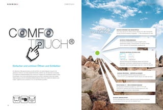 1716
SCHOCK
technologie
proHygienic 21 - Der Hygienestandard
Die patentierte Oberflächenqualität von ®
und
CRISTADUR®
garantiert eine sichere Arbeitsumgebung für den
täglichen Umgang mit frischen Lebensmitteln.
SCHOCK ERFINDET die granitspüle
Auch nach mehr als 30 Jahren werden weltweit 75 % aller Granitspülen
mit dem SCHOCK-Verfahren hergestellt – 1,5 Mio Granitspülen pro Jahr.
SCHOCK-Material – Härter als Granit
Durch das spezielle SCHOCK-Fertigungsverfahren sind
®
und CRISTADUR®
extrem robust und härter als Granit.
SChOCK-materialTechnologie
CRISTADUR®
Seit der Erfindung der Granitspüle werden die SCHOCK-
Materialien kontinuierlich weiterentwickelt und definieren neue
Standards. Dieser Innovationsgeist zeigt sich in über 90 Patenten.
SCHOCK-PRemiumdesign
Die SCHOCK-Materialtechnologie ermöglicht außer-
gewöhnliche Designs. Premiumspülen von Schock wurden
schon mehrfach mit Designpreisen ausgezeichnet.
SCHOCK-Abperleffekt
Die feine Materialstruktur bewirkt, dass sich auf der Oberfläche Bakterien
verursachender Schmutz gar nicht erst absetzen kann.
SCHOCK Technologiecomfotouch
Einfacher und schöner Öffnen und Schließen
Der elektrische Öffnungsmechanismus ist die technisch und optisch elegante Lösung für den
gehobenen Anspruch und wertet designstarke Spülen zusätzlich auf. Die besonders hochwertige
und hygienische Edelstahloberfläche des comfotouch®
integriert sich auf ästhetische Weise in jedes
Küchendesign. Schon eine sanfte Berührung des formschönen, wahlweise runden oder eckigen
Tasters genügt und die CE-sicherheitszertifizierte Elektronik öffnet oder schließt den Siebkorb auto‑
matisch. Hightech ist mit comfotouch®
nur noch eine Berührung entfernt.
 