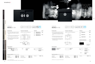 6564
CristaDUR®
Artikel-Nr.Produktvorteile Technische Einbaumaße
Mono D-150
Preis
Inklusiv Zubehör
Artikel-Nr.Produktvorteile Technische Einbaumaße Preis
Inklusiv Zubehör
CristaDUR®
MOno
qrz asjl
20
12
840 x 49060
PDF/DXF: www.schock.de/MOND150
Alle Preise in Euro zzgl. gesetzl. Mehrwertsteuer
MON D150 A S**
MON D150 A W**
MON D150 U S**
MON D150 U W**
749,–
763,–
Optionales Zubehör (siehe Seite 192-195)Optionales Zubehör (siehe Seite 192-195)
• Das verkürzte Design eigenet sich perfekt
für die moderne Küchenzeile in Stadtwoh-
nungen.
• Die Spüle wird zum echten Hingucker durch
optional angebotene LED Beleuchtung.
• Einfach zu reinigen, da Schmutz kaum an
der Oberfläche haftet durch den CRISTA-
DUR®
Abperleffekt.
Schneidbrett schwarz
629059*
oder Schneidbrett weiß
629050*
comfotouch 629830 360,-
LED-Licht 629024 305,-
Fertige Bohrung 629004 38,-
Pro Care Set 629099 25,-
Easy Care Set 629018 30,-
Easy Care Aufheller 629019 16,-
Wastecap 628152 25,-
Diamantbohrer
SB Light
629095
Ablaufgarnitur,
Korbventil,
Exzenterbedienung
629388PD
* Nur für Auflage geeignet​
** S = schwarzes Glasschneidbrett; W = weißes Glasschneidbrett
418,5
65
510
860
440298
95
a b
c d
294
165 339,5
CristaDUR®
Mono N-100
MON N100 A
MON N100 U
MON N100 FB
689,–
703,–
814,–
qrt asdkl
18
550 x 49060
PDF/DXF: www.schock.de/MONN100
Zusätzliche Bearbeitung Preis
Glossy 110,-
• Eine formvollendete, klassische Spüle mit
einem großen, tiefen Becken, das optional
mit LED Beleuchtung aufgewertet werden
kann.
• Die lange Armaturenbank kann mit bis zu
fünf Lochbohrungen versehen werden.
• Die exklusive Spüle wird durch eine edle
Resteschale und ein hochwertiges Glas-
schneidbrett ergänzt.
comfotouch 629830 360,-
LED-Licht 629024 305,-
Fertige Bohrung 629004 38,-
Pro Care Set 629099 25,-
Easy Care Set 629018 30,-
Easy Care Aufheller 629019 16,-
Wastecap 628152 25,-
Glasschneidbrett
629015/N
Resteschale
629017
Diamantbohrer
SB Light
629095
Ablaufgarnitur,
Korbventil,
Exzenterbedienung
629313PD
edcba
100 100
67
510
364
570
514
290
PuroPUR(84)MagmaMAG(97)CarboniumCAR(90)StoneSTO(88)ChocolateCHO(86)
BronzeBRO(87)PolarisPOL(99)MagnoliaMGL(89)EarthEAR(82)
XMA (197)
Magma Glossy
XPO (199)
Polaris Glossy
mono
 