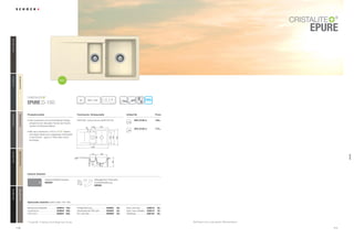 111110
EPURE
®
Artikel-Nr.Produktvorteile Technische Einbaumaße Preis
Inklusiv Zubehör
Epure D-150
®
Optionales Zubehör (siehe Seite 192-195)
qrz asjl
18
12
980 x 48060
EPU D150 A
EPU D150 U
759,–
773,–
PDF/DXF: www.schock.de/EPUD150
Alle Preise in Euro zzgl. gesetzl. Mehrwertsteuer
NEU
• Das puristische und schnörkellose Design
entspricht den aktuellen Trends der franzö-
sischen Küchenarchitektur.
• Mit neun intensiven ®
Farben
wird diese Spüle zum prägenden Farbtupfen
in der Küche – ganz im Trend des colour-
blockings.
Bambusschneidbrett 629044 105,-
comfotouch 629830 360,-
LED-Licht 629024 305,-
Fertige Bohrung 629004 38,-
Diamantbohrer SB Light 629095 25,-
Pro Care Set 629099 25,-
Easy Care Set 629018 30,-
Easy Care Aufheller 629019 16,-
Wastecap 628152 25,-
Glasschneidbrett schwarz
629036*
Ablaufgarnitur, Korbventil,
Exzenterbedienung
629305
* Zusatz U = Unterbau; bei Auflage kein Zusatz
500
423
38
1000
350173
291430
352
120
a b
c d
NeroGNE(13)OnyxGON(10)BasaltGBA(41)InoxGIN(12)MochaGMC(63)
BetonGBT(42)ColoradoGCO(08)CremaGCM(14)EverestGEV(26)
epure
 