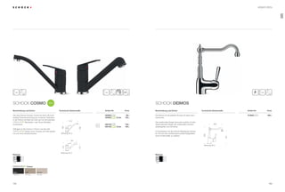 153152
i
SCHOCK Cosmo SCHOCK Deimos
Die neue Schock Armatur Cosmo ist durch die hoch-
wertige Pulverbeschichtung ein moderner Farbtupfen
in der Küche und lässt sich sehr gut mit den kleineren
®
Manhattan- oder Typos-Modellen
kombinieren.
Verfügbar ist die Cosmo in Chrom und den drei
®
Farben Onyx, Everest und Gobi jeweils
mit und ohne Schlauchbrause.
Die Deimos ist die perfekte Armatur für jede Land-
hausküche.
Das traditionelle Design harmoniert perfekt mit dem
überbordenden Design der traditionellen Küchen-
arbeitsplatten und Schränke.
In Kombination mit der Schock Modulspüle Grando
M-100 wird der Landhauslook perfekt festgehalten
ohne Funktionalität zu verlieren.
Artikel-Nr. Artikel-Nr.Technische EinbaumaßeBeschreibung und Extras Beschreibung und ExtrasPreis PreisTechnische Einbaumaße
NEU
®
Farben
GEV (26)
Everest
GSA (58)
Gobi
GON (10)
Onyx
Material
CHR
Chrom
Bohrung 35 ø
Bohrung 35 ø
156
212
183172
131
197
Bohrung 35 ø
255
197
200
Bohrung 35 ø
Bohrung 35 ø
156
212
183172
131
197
Material
CHR
Chrom
Armaturen
525000
525000 -Code
525120
525120 -Code
99,–
159,–
139,–
199,–
489,–
CT
CT
573000CHR
CHR
CHR
COSMO
DEIMOS
 