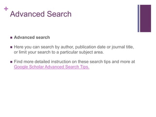 Title Search Title search: use the operator "intitle:" to search for your keywords only in the title of the article. For example, intitle:ethnography will search for articles that have the word ethnography in the title (otherwise, Google Scholar looks for the word anywhere in the citation).