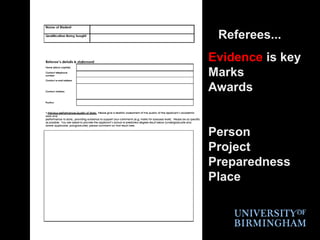Referees...Evidence is keyMarks AwardsPersonProjectPreparednessPlace 
