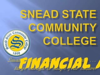 Snead State Community College Small enough to know your name … large enough to shape your future. Financial Aid 