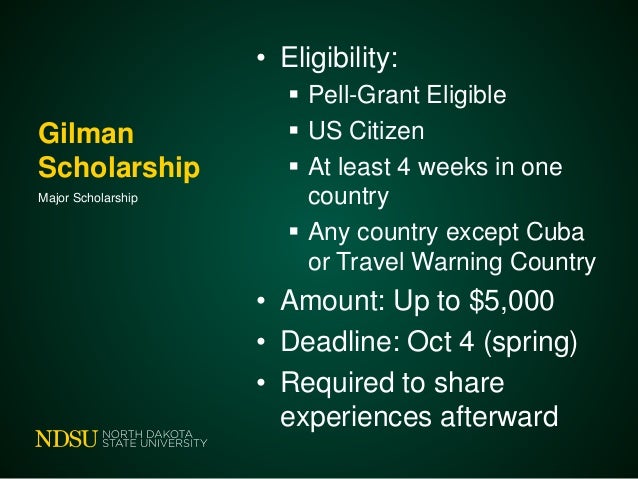 ndsu study abroad scholarship workshop fall 2016 gilman scholarship letter of recommendation