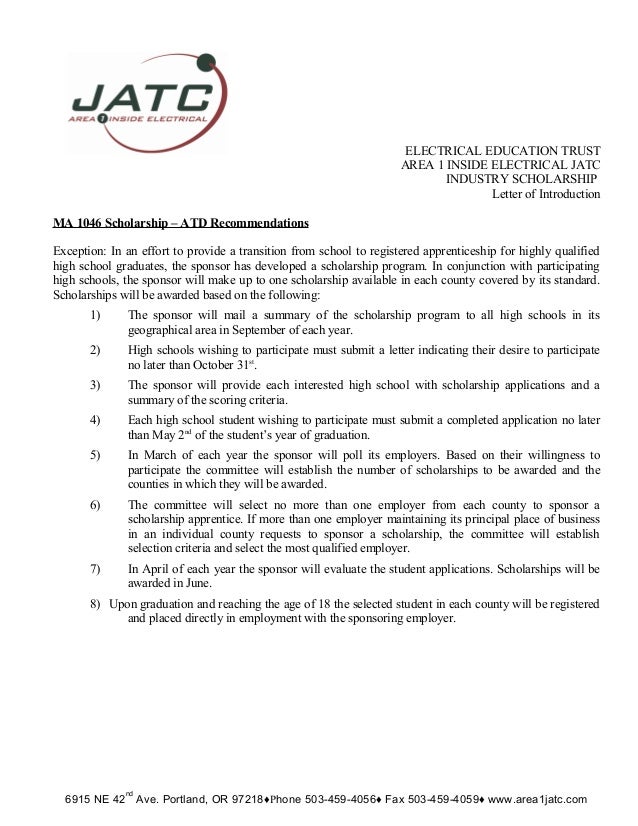 scholorship information apprenticeship recommendation letter