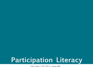 Participation Literacy
     Trebor Scholz | LCST 3073 A | Spring 2009
 